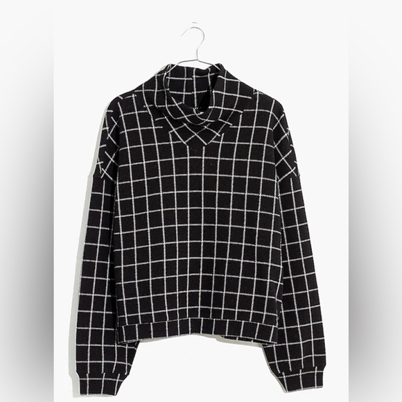 Madewell Black and White Plaid Mock Neck Sweater - Picture 1 of 5